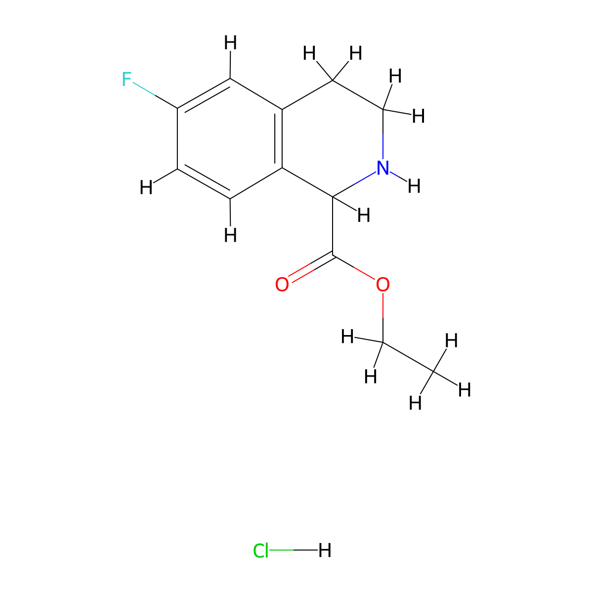 Ethyl 6-fluoro-1,2,3,4-tetrahydroisoquinoline-1-carboxylate hydrochloride molecular structure, CAS 1822454-85-2