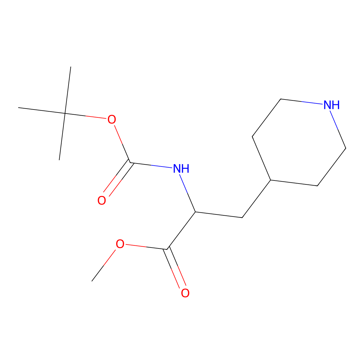 Methyl 2-{[(tert-butoxy)carbonyl]amino}-3-(piperidin-4-yl)propanoate molecular structure, CAS 1822461-82-4