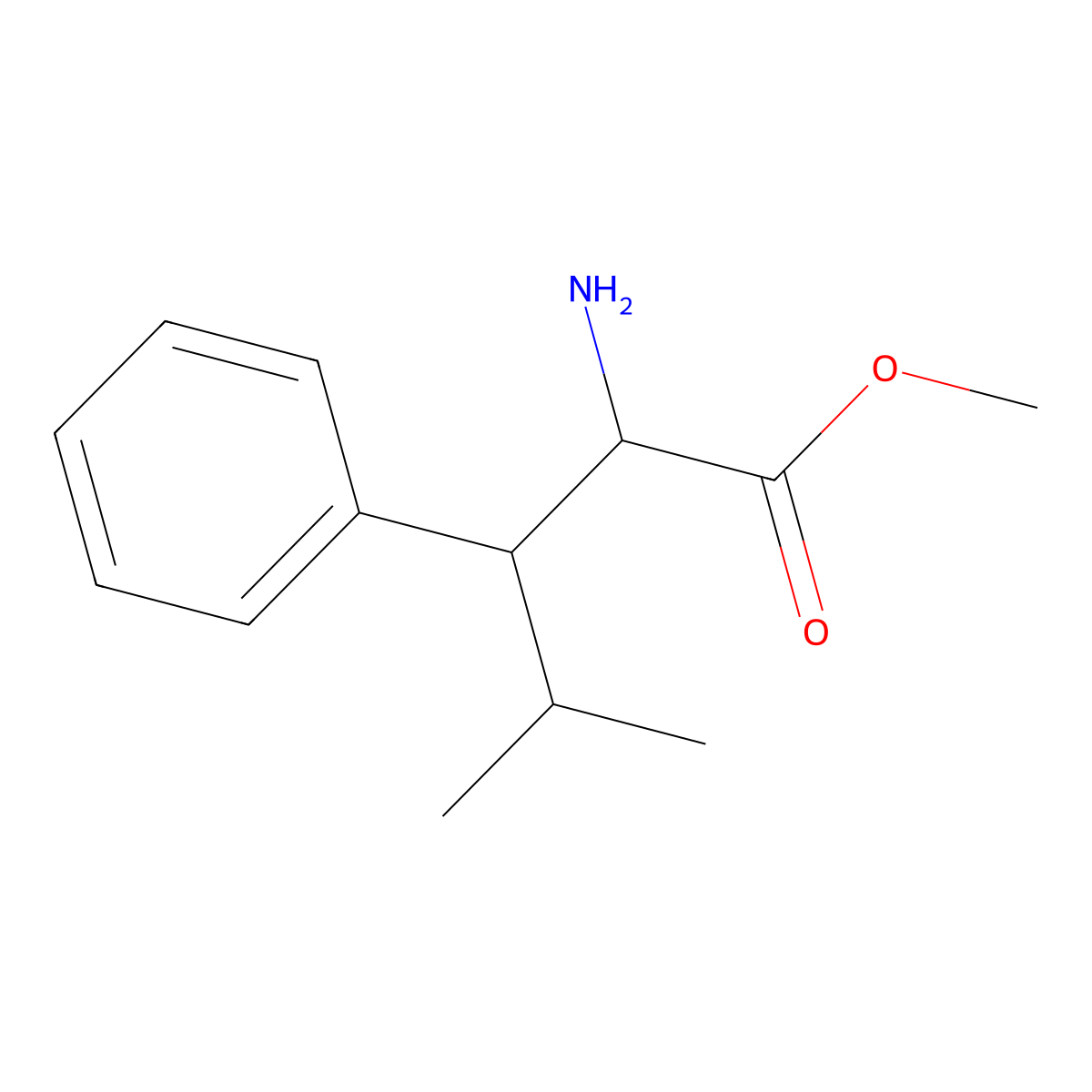 Methyl 2-amino-4-methyl-3-phenylpentanoate molecular structure, CAS 1822462-24-7