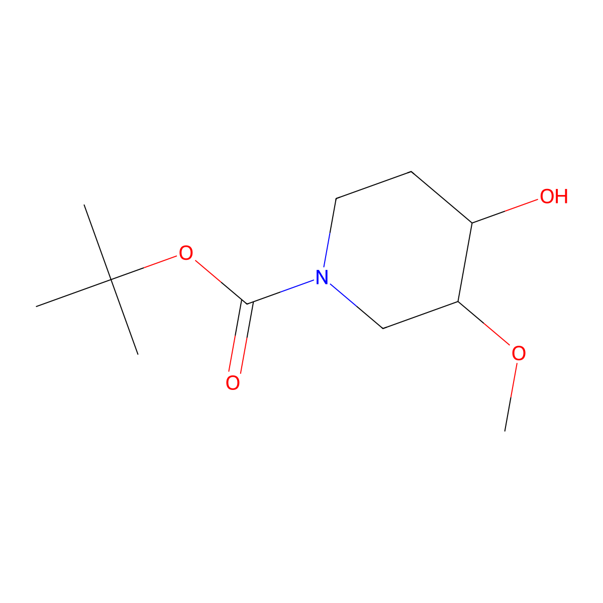 Tert-butyl 4-hydroxy-3-methoxypiperidine-1-carboxylate molecular structure, CAS 1822467-21-9