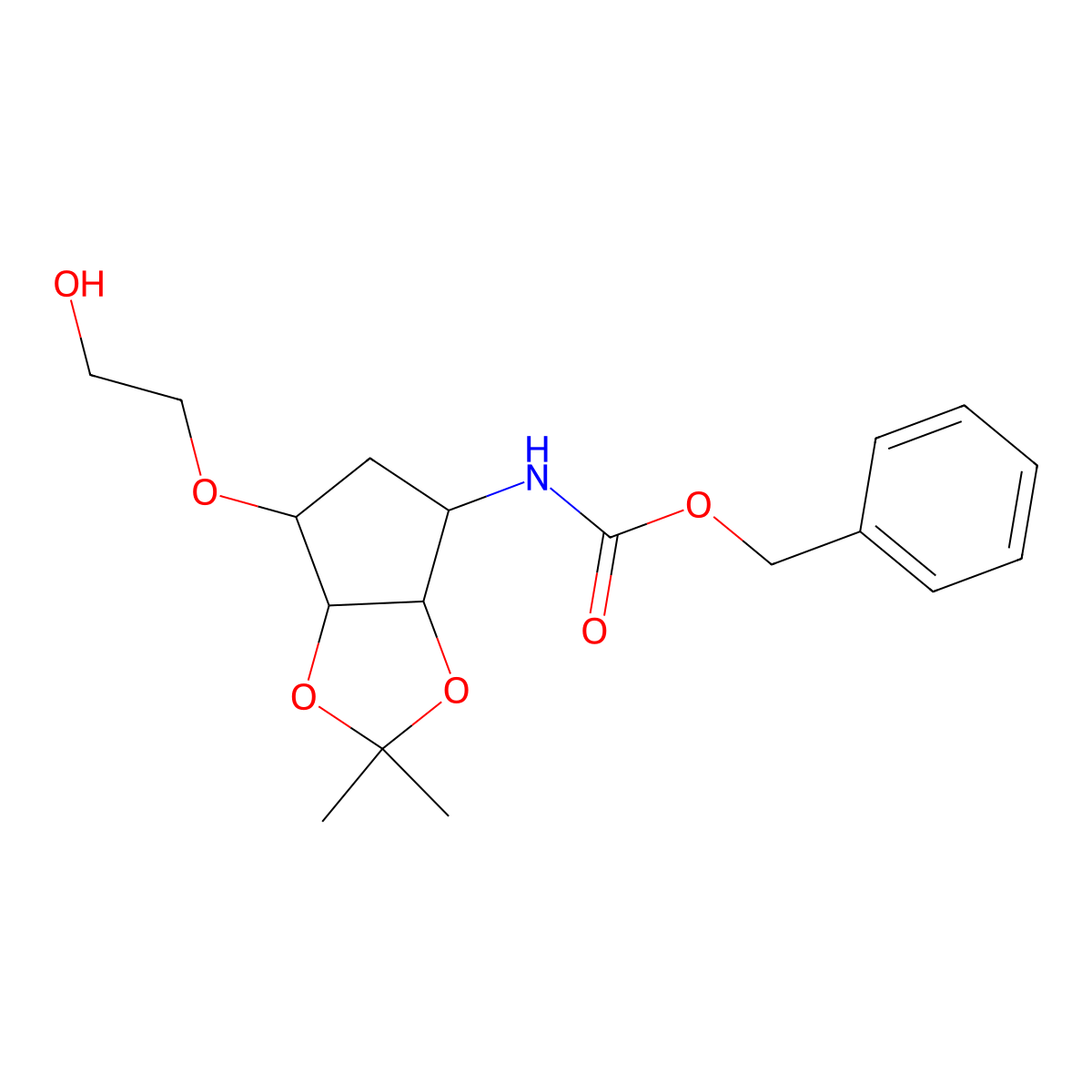 Benzyl (6-(2-hydroxyethoxy)-2,2-dimethyltetrahydro-4H-cyclopenta[d][1,3]dioxol-4-yl)carbamate molecular structure, CAS 1822469-59-9