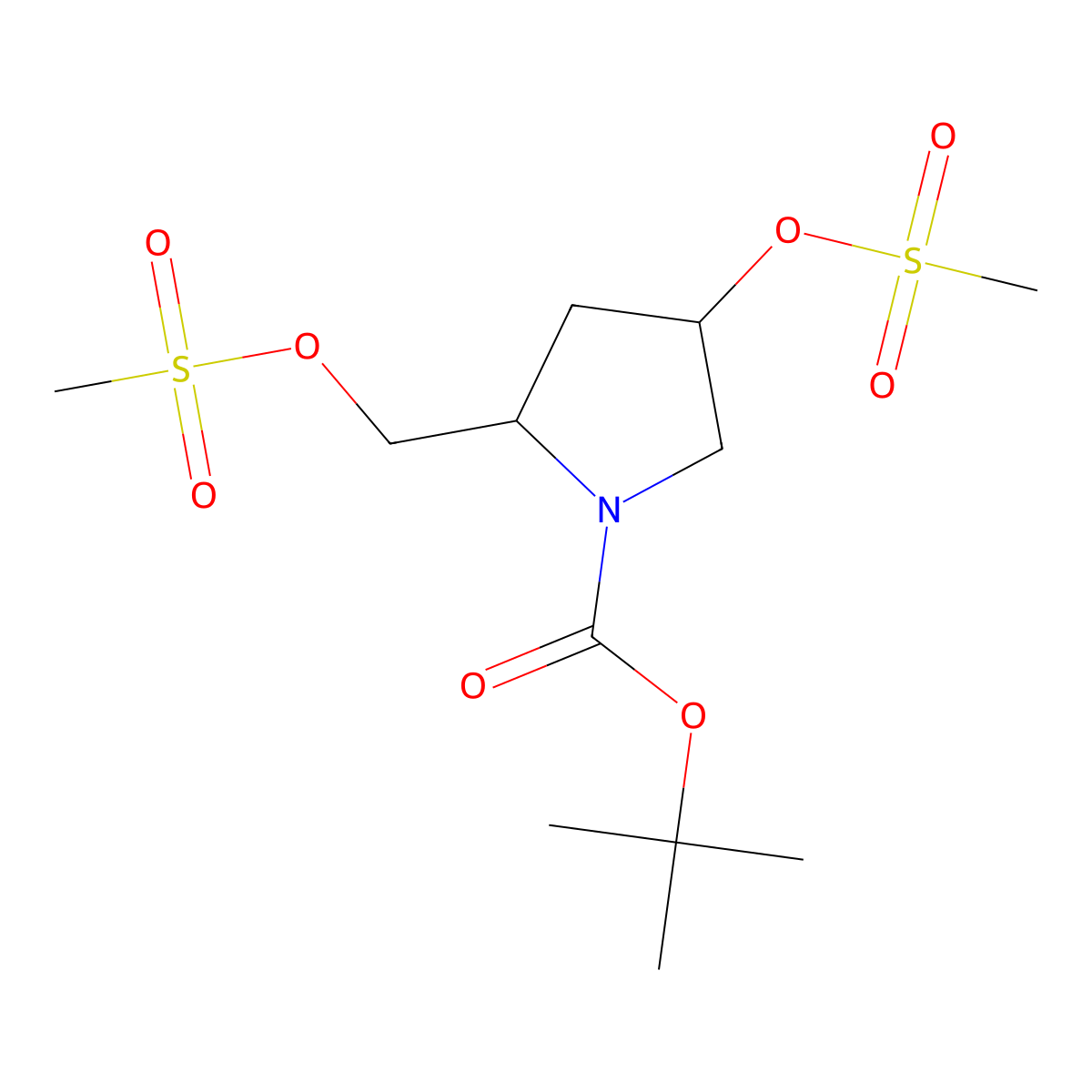 Tert-butyl 4-methylsulfonyloxy-2-(methylsulfonyloxymethyl)pyrrolidine-1-carboxylate molecular structure, CAS 1822474-33-8