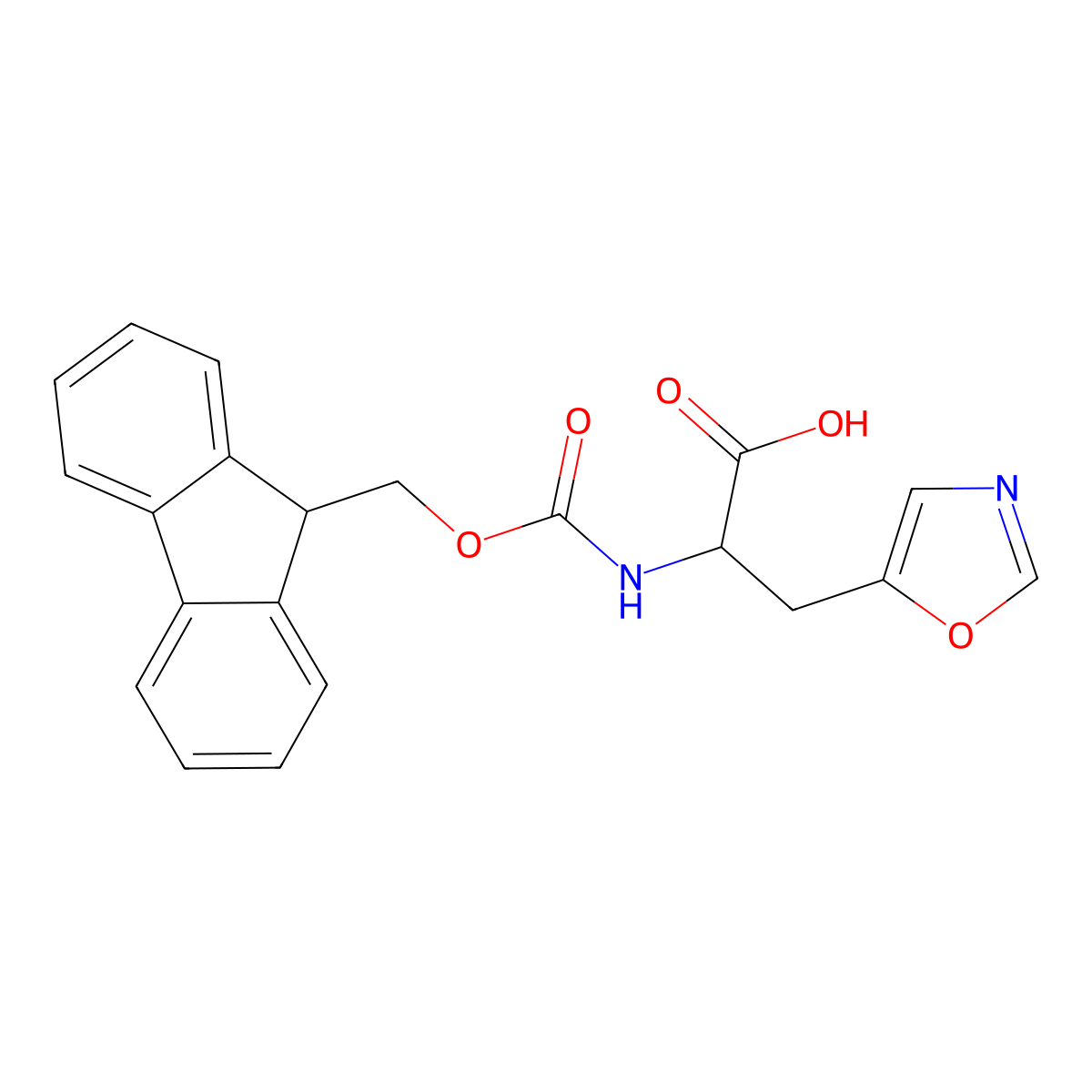 2-({[(9H-fluoren-9-yl)methoxy]carbonyl}amino)-3-(1,3-oxazol-5-yl)propanoic acid molecular structure, CAS 1822476-05-0