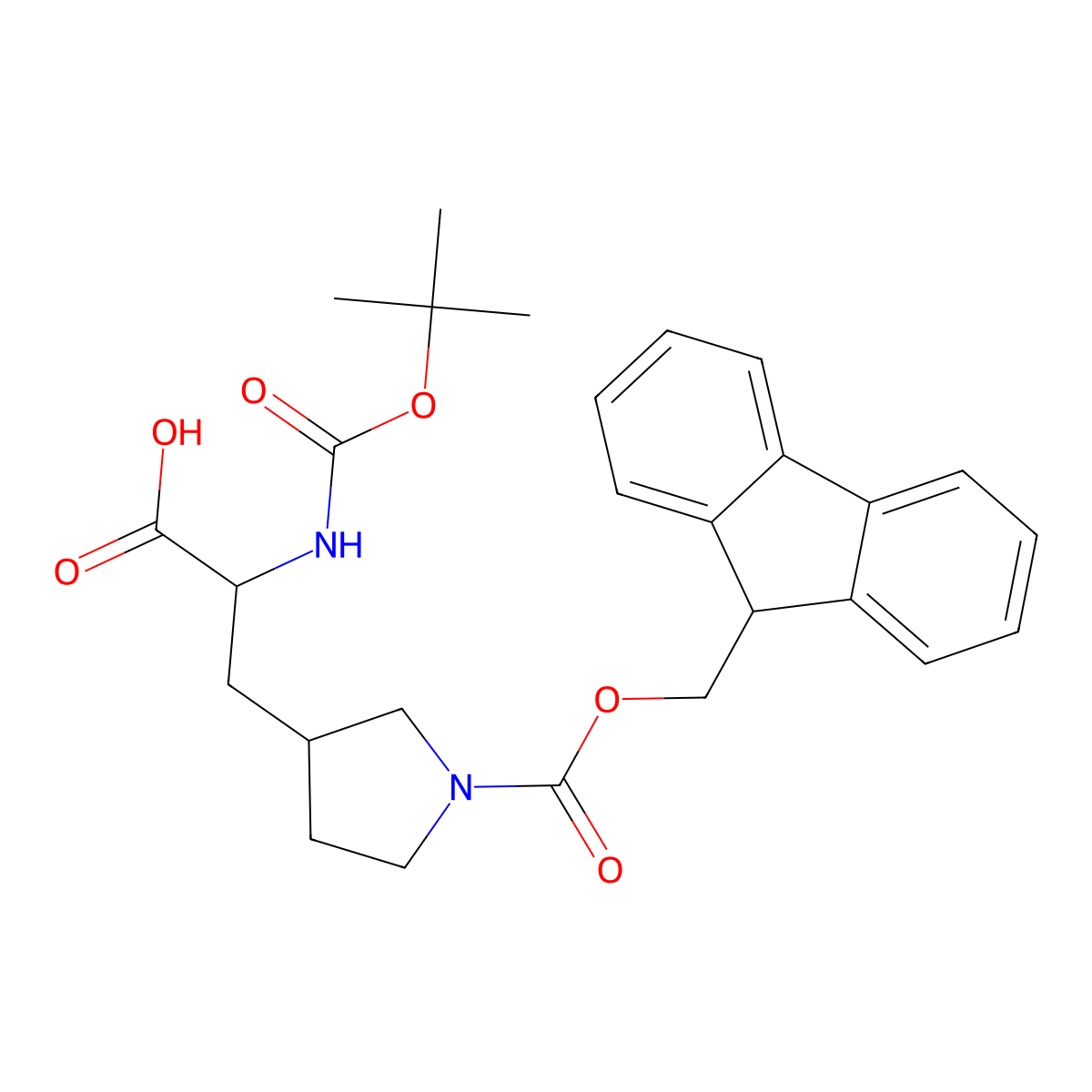 2-{[(tert-butoxy)carbonyl]amino}-3-(1-{[(9H-fluoren-9-yl)methoxy]carbonyl}pyrrolidin-3-yl)propanoic acid molecular structure, CAS 1822486-29-2