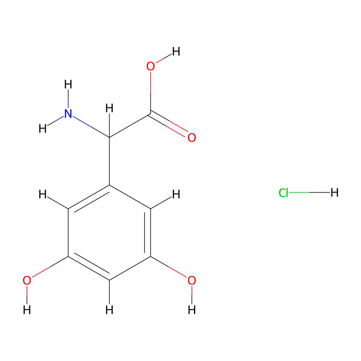 2-Amino-2-(3,5-dihydroxyphenyl)acetic acid hydrochloride molecular structure, CAS 1822502-44-2