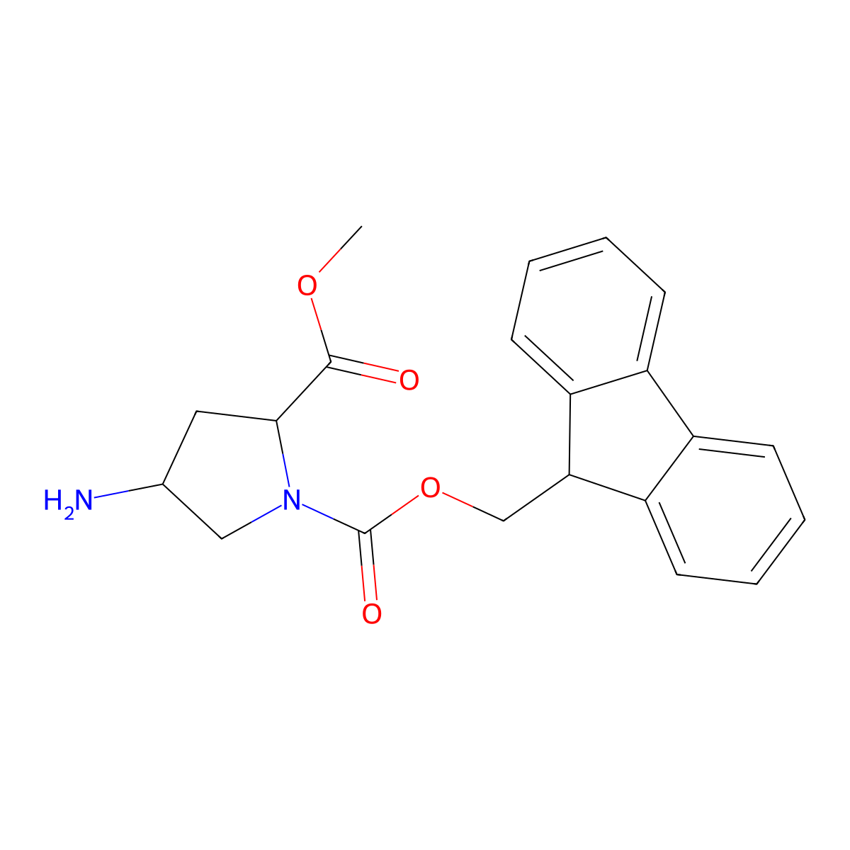 1-((9H-Fluoren-9-yl)methyl) 2-methyl 4-aminopyrrolidine-1,2-dicarboxylate molecular structure, CAS 1822502-62-4