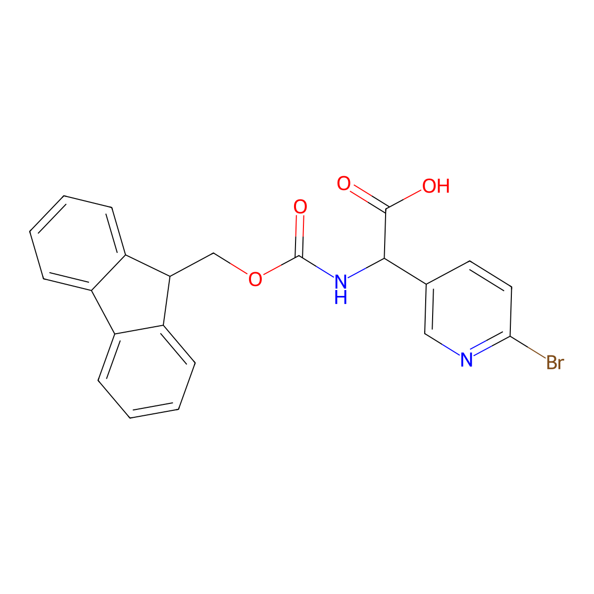 2-(6-bromopyridin-3-yl)-2-({[(9H-fluoren-9-yl)methoxy]carbonyl}amino)acetic acid molecular structure, CAS 1822509-24-9