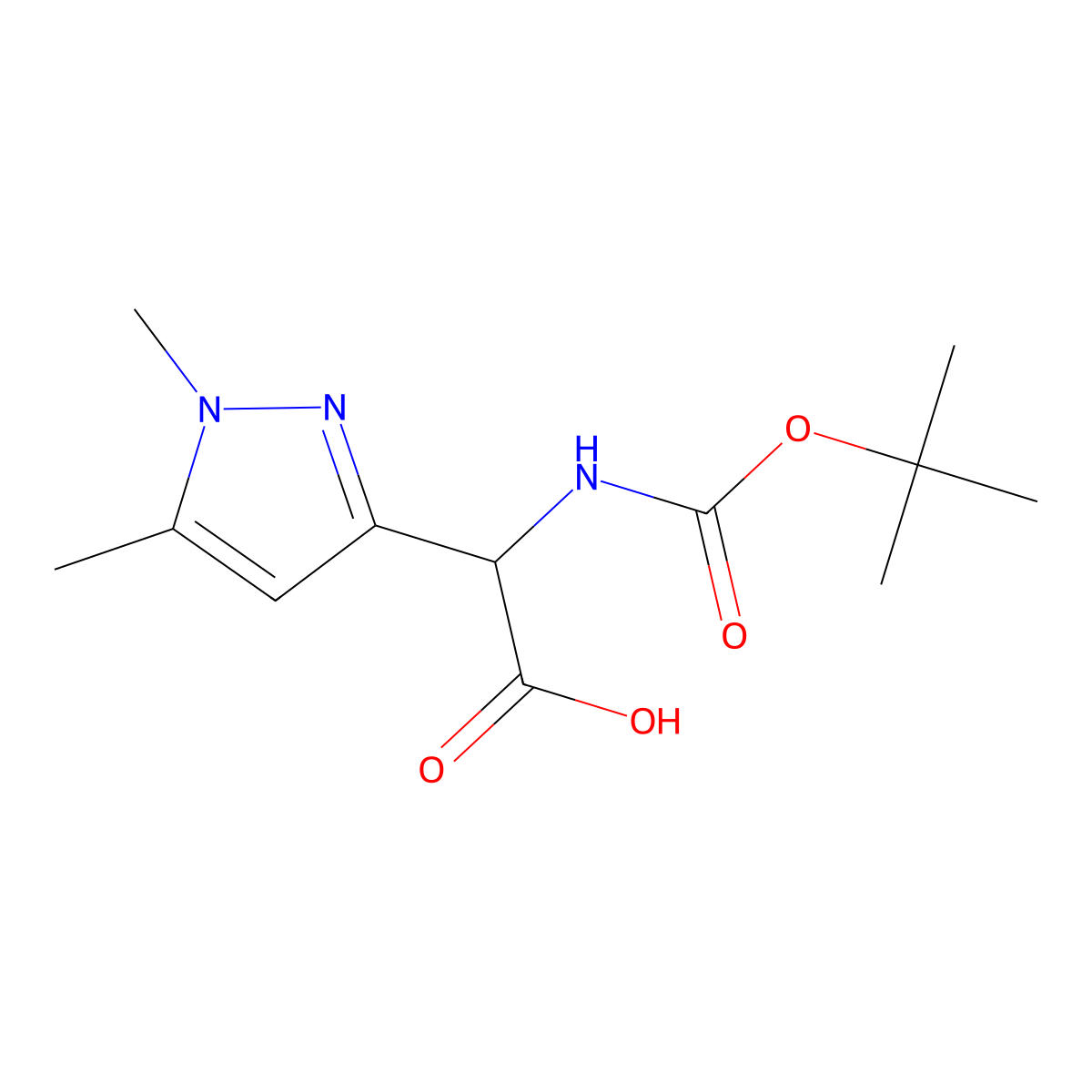 2-{[(tert-butoxy)carbonyl]amino}-2-(1,5-dimethyl-1H-pyrazol-3-yl)acetic acid molecular structure, CAS 1822518-80-8