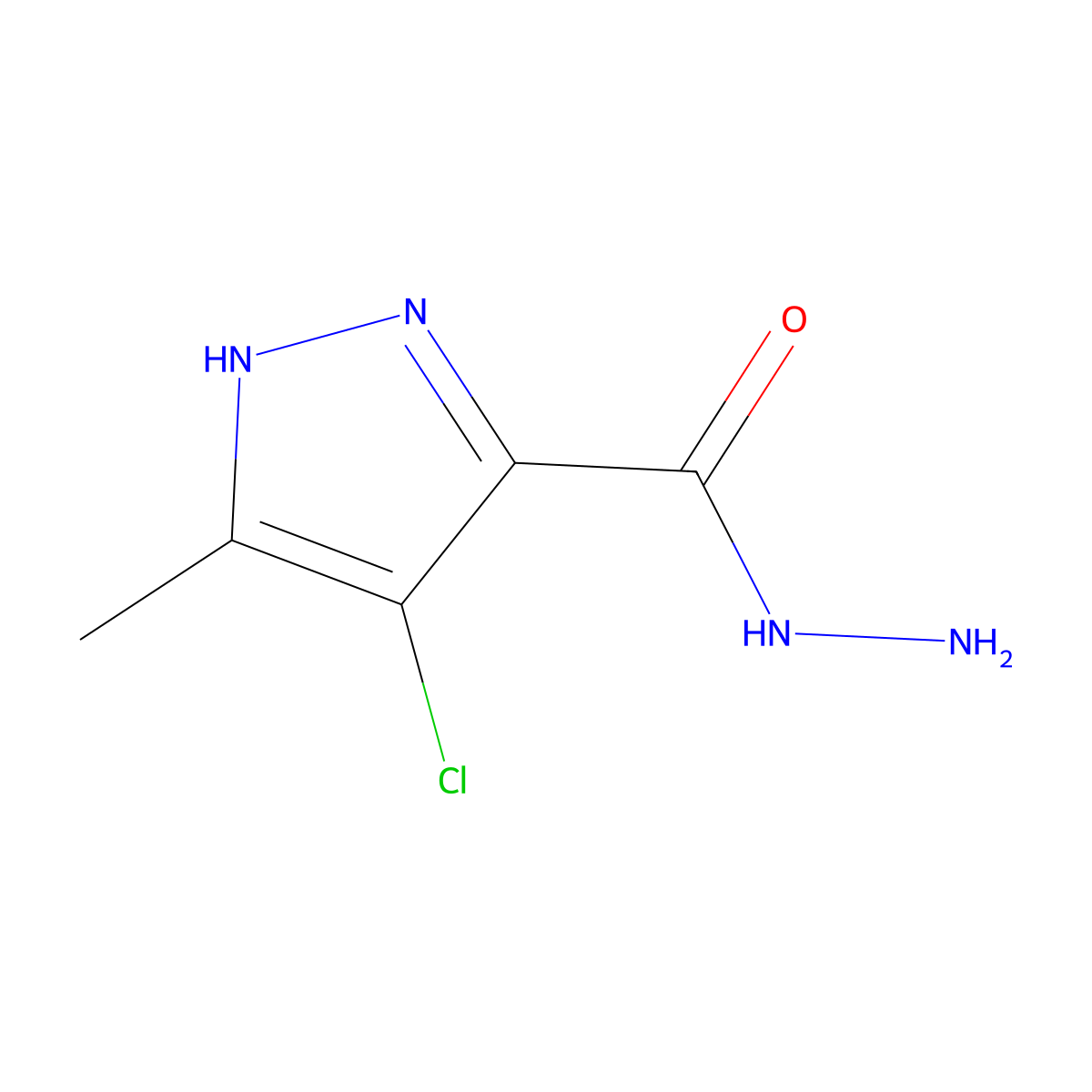 4-chloro-3-methyl-1H-pyrazole-5-carbohydrazide molecular structure, CAS 1822521-21-0