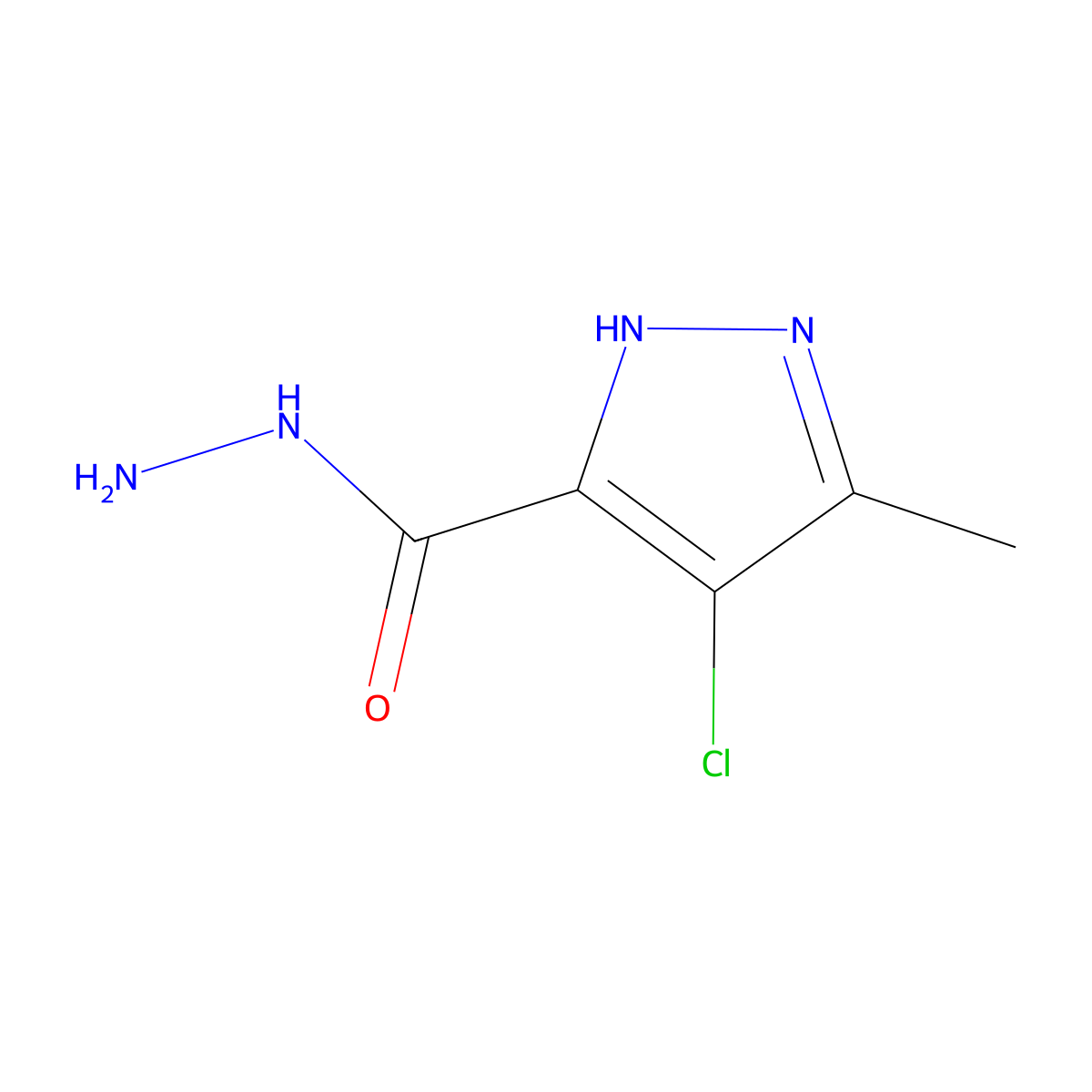 4-chloro-3-methyl-1H-pyrazole-5-carbohydrazide molecular structure, CAS 1822521-21-0