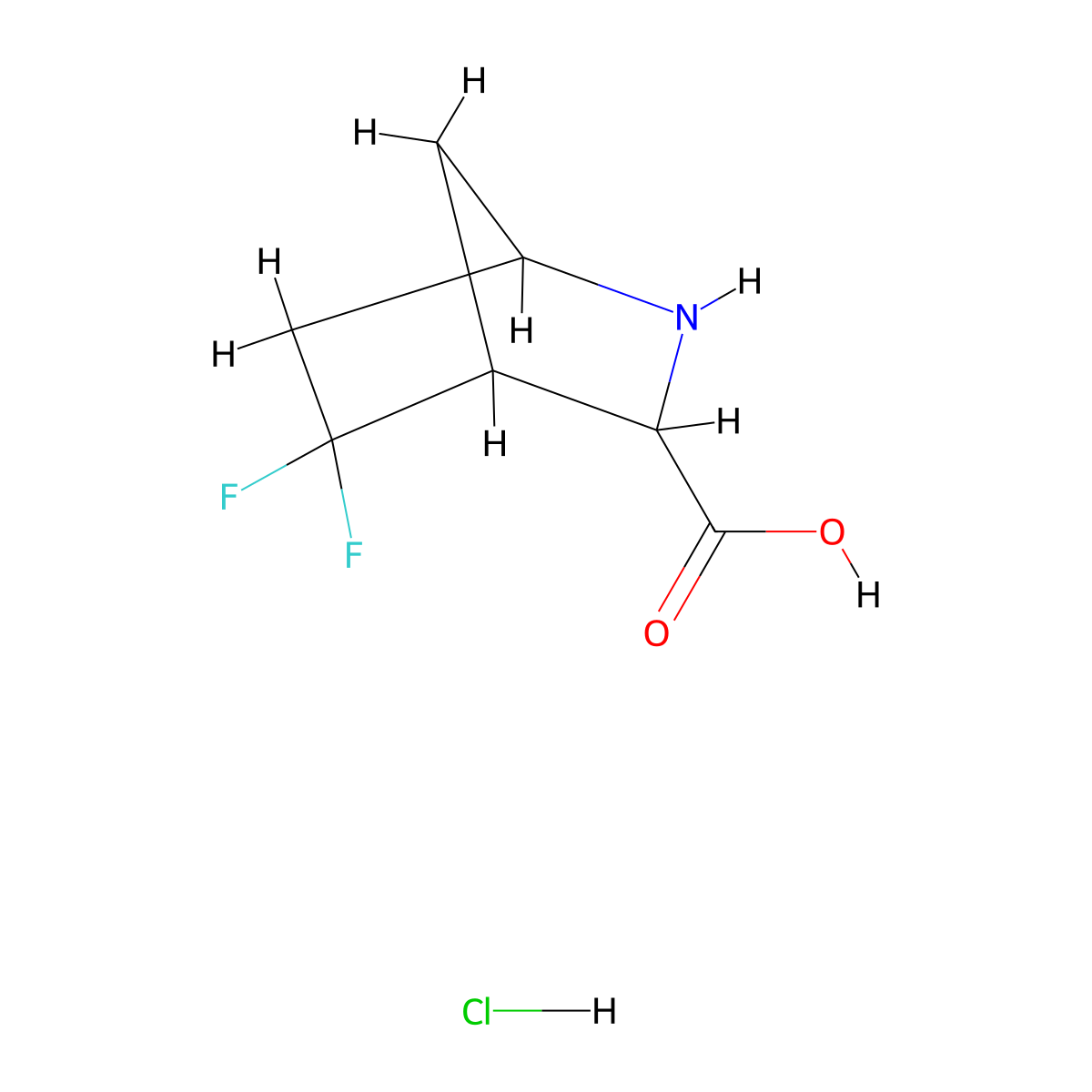 5,5-Difluoro-2-azabicyclo[2.2.1]heptane-3-carboxylic acid hydrochloride molecular structure, CAS 1822524-20-8