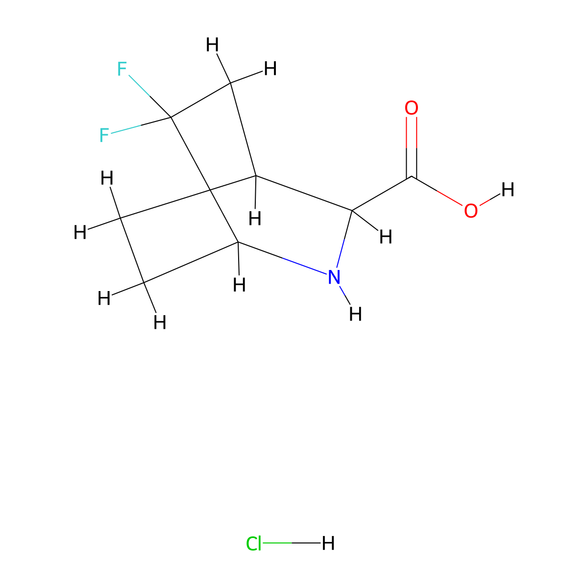 6,6-Difluoro-2-azabicyclo[2.2.2]octane-3-carboxylic acid hydrochloride molecular structure, CAS 1822526-41-9