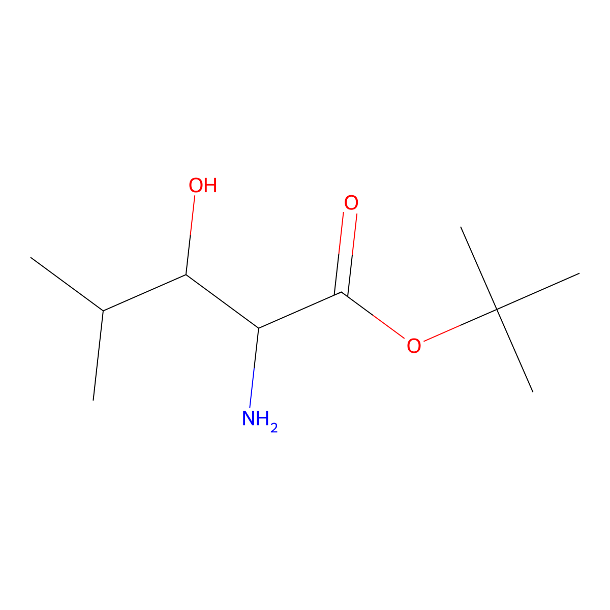Tert-butyl 2-amino-3-hydroxy-4-methylpentanoate molecular structure, CAS 1822527-14-9