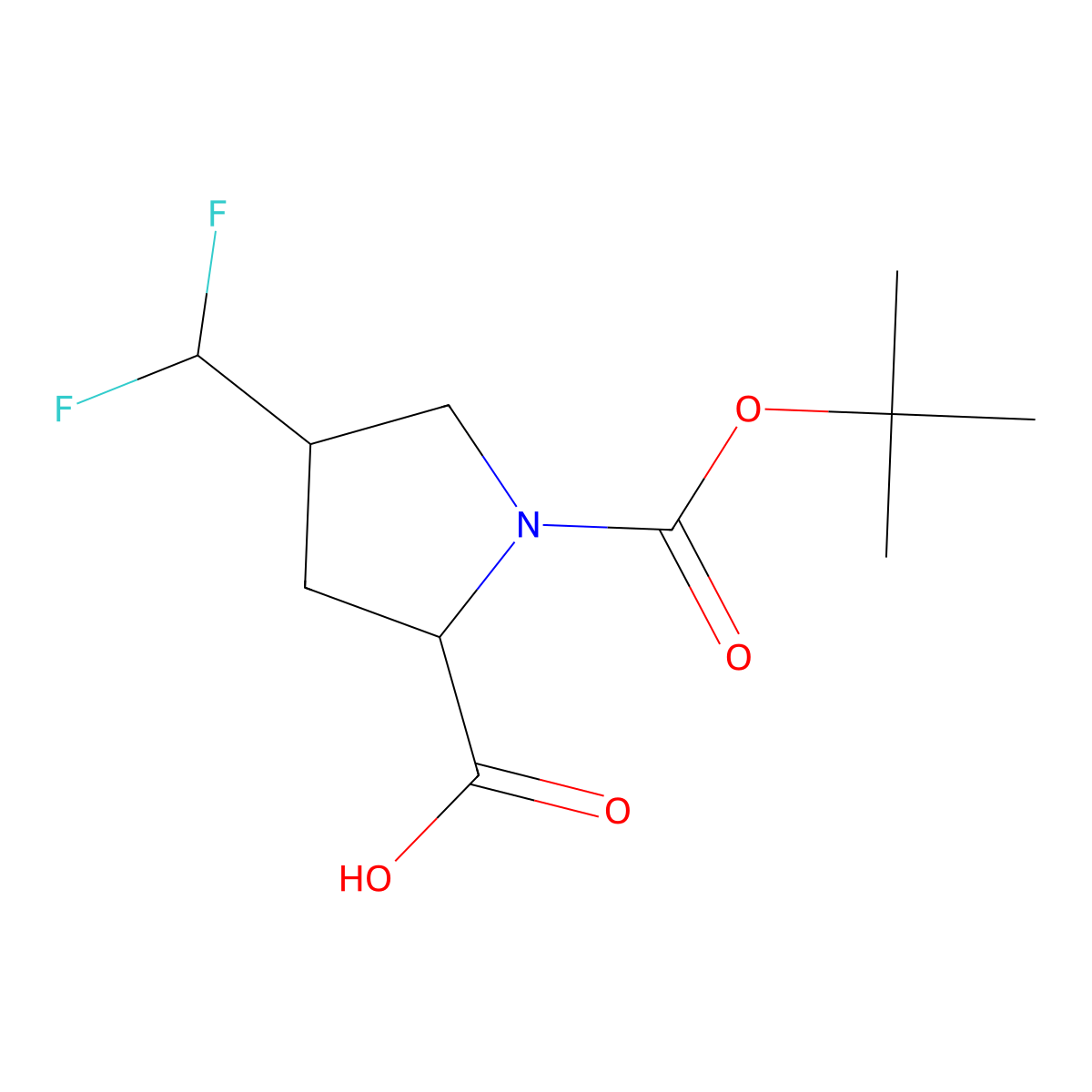 1-Tert-butoxycarbonyl-4-(difluoromethyl)pyrrolidine-2-carboxylic acid molecular structure, CAS 1822529-45-2