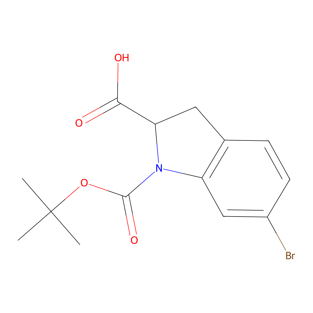 6-bromo-1-((tert-butoxy)carbonyl)-2,3-dihydro-1H-indole-2-carboxylic acid molecular structure, CAS 1822530-72-2