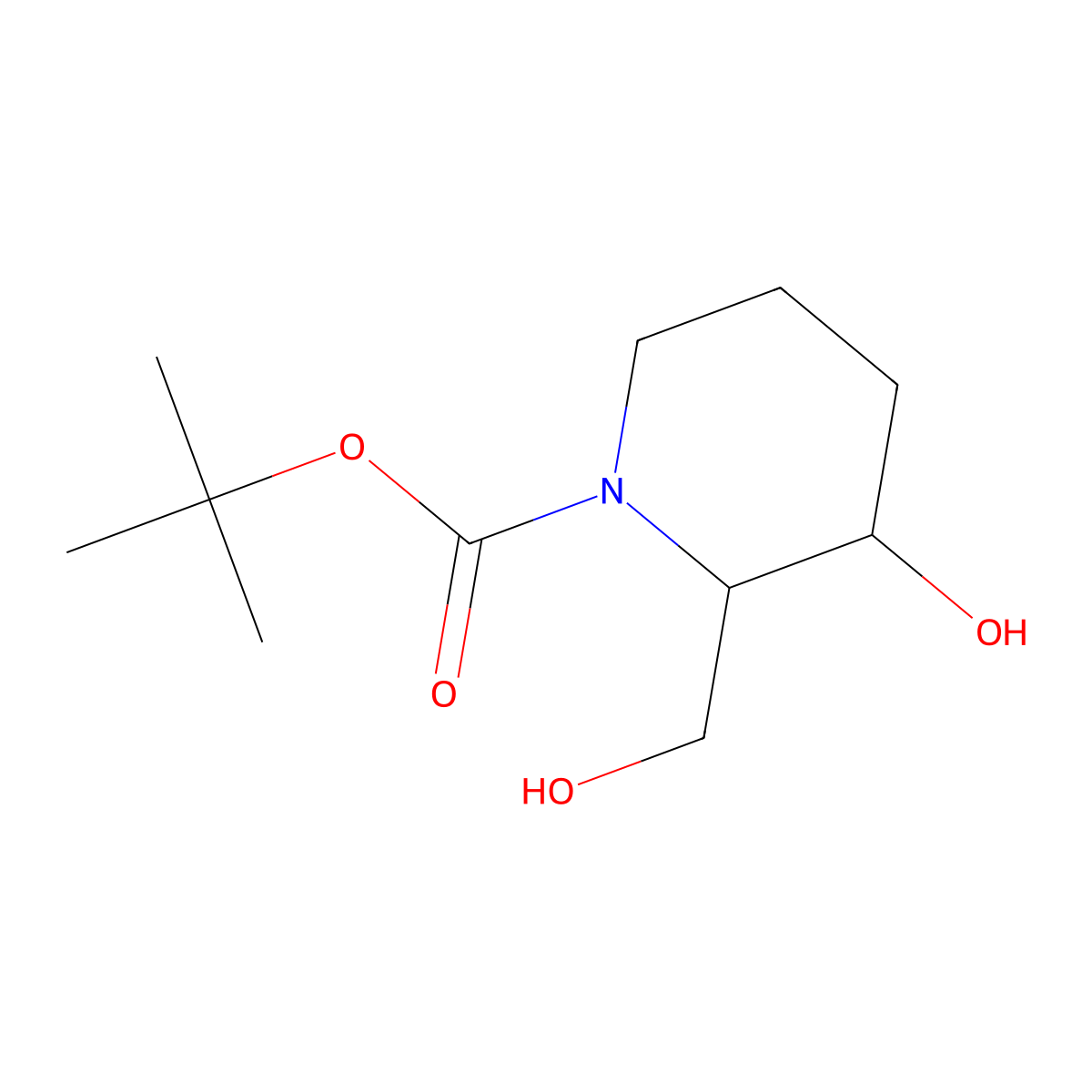 tert-butyl 3-Hydroxy-2-(hydroxymethyl)piperidine-1-carboxylate molecular structure, CAS 1822540-87-3