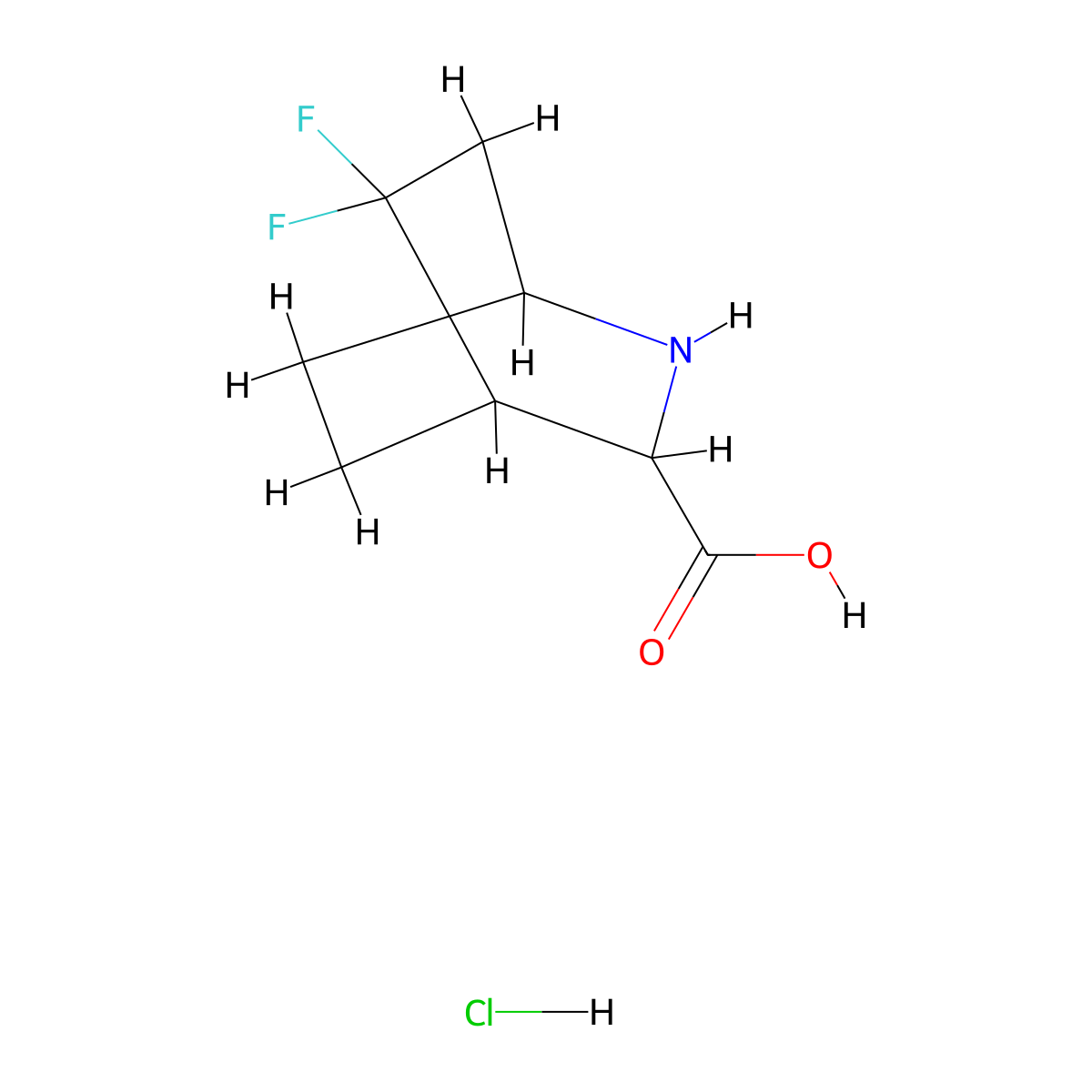 5,5-Difluoro-2-azabicyclo[2.2.2]octane-3-carboxylic acid hydrochloride molecular structure, CAS 1822554-55-1