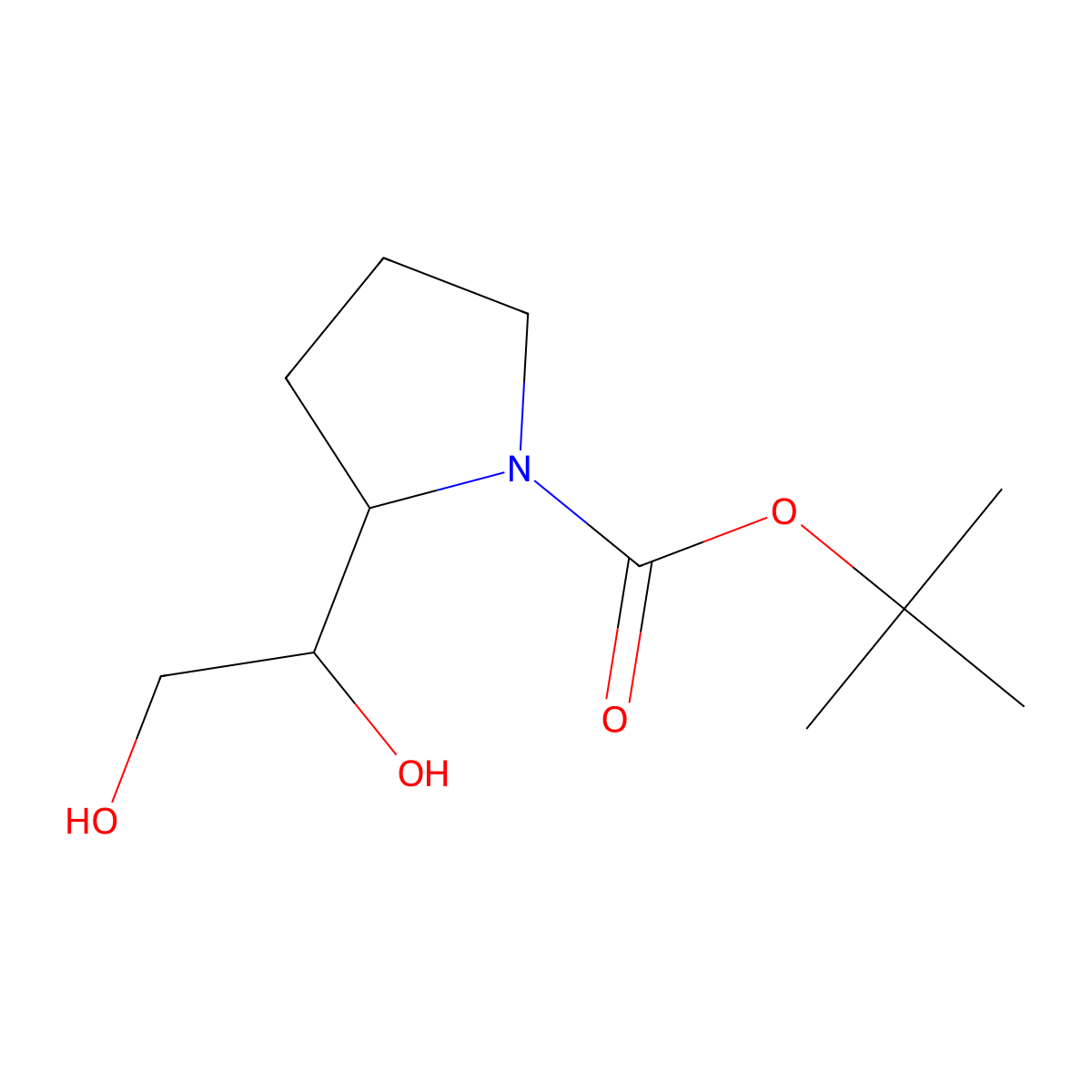 Tert-butyl 2-(1,2-dihydroxyethyl)pyrrolidine-1-carboxylate molecular structure, CAS 1822555-35-0