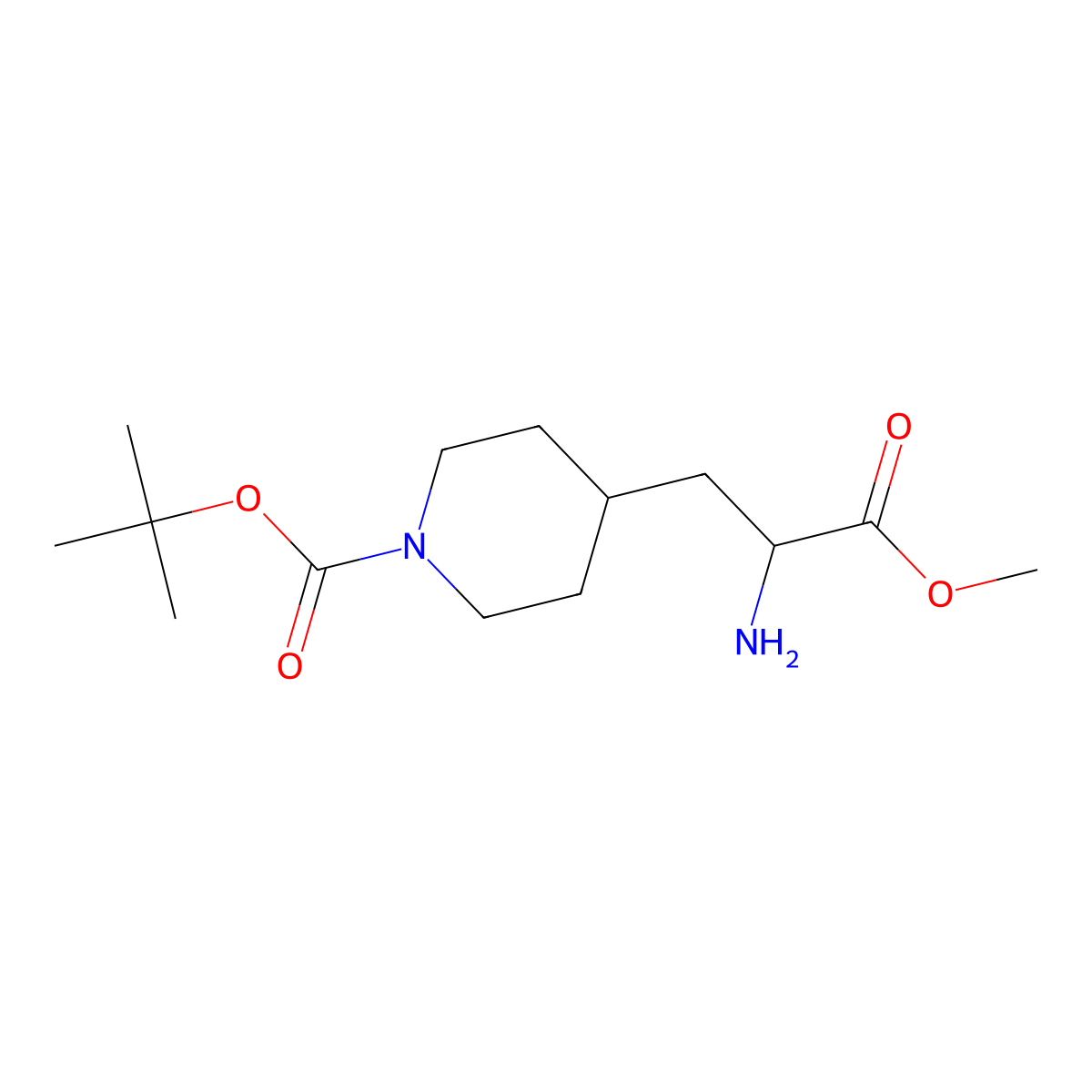 Tert-butyl 4-(2-amino-3-methoxy-3-oxopropyl)piperidine-1-carboxylate molecular structure, CAS 1822561-72-7
