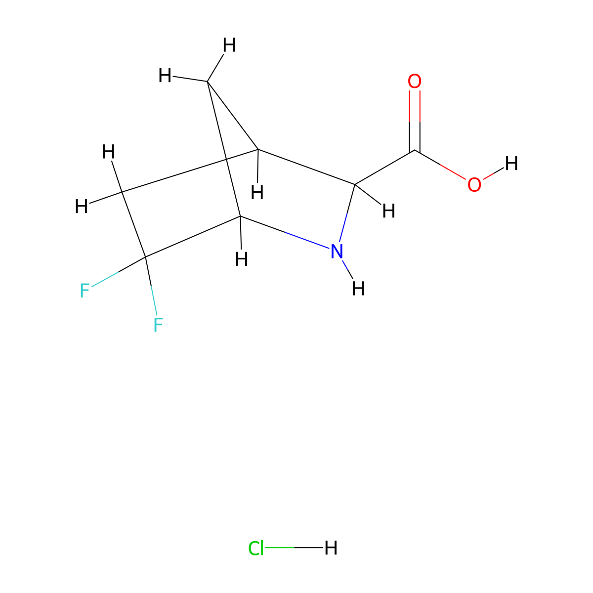 6,6-Difluoro-2-azabicyclo[2.2.1]heptane-3-carboxylic acid hydrochloride molecular structure, CAS 1822562-03-7