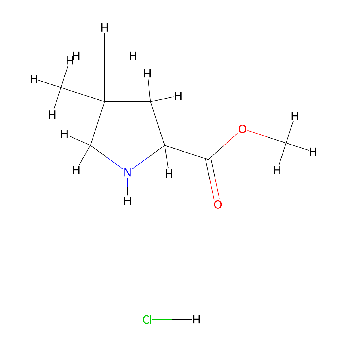 Methyl 4,4-dimethylpyrrolidine-2-carboxylate hydrochloride molecular structure, CAS 1822562-91-3