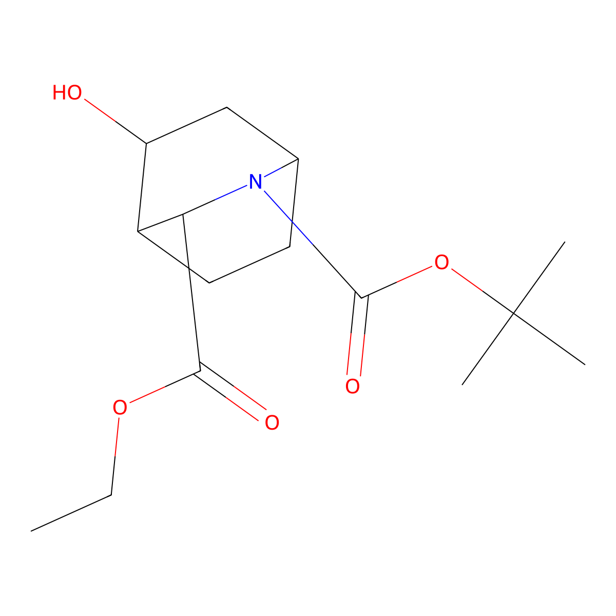 O2-tert-butyl O3-ethyl 5-hydroxy-2-azabicyclo[2.2.2]octane-2,3-dicarboxylate molecular structure, CAS 1822563-70-1
