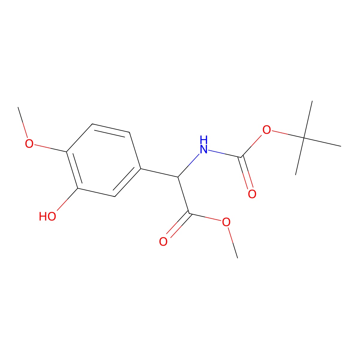 Methyl 2-{[(tert-butoxy)carbonyl]amino}-2-(3-hydroxy-4-methoxyphenyl)acetate molecular structure, CAS 1822567-60-1