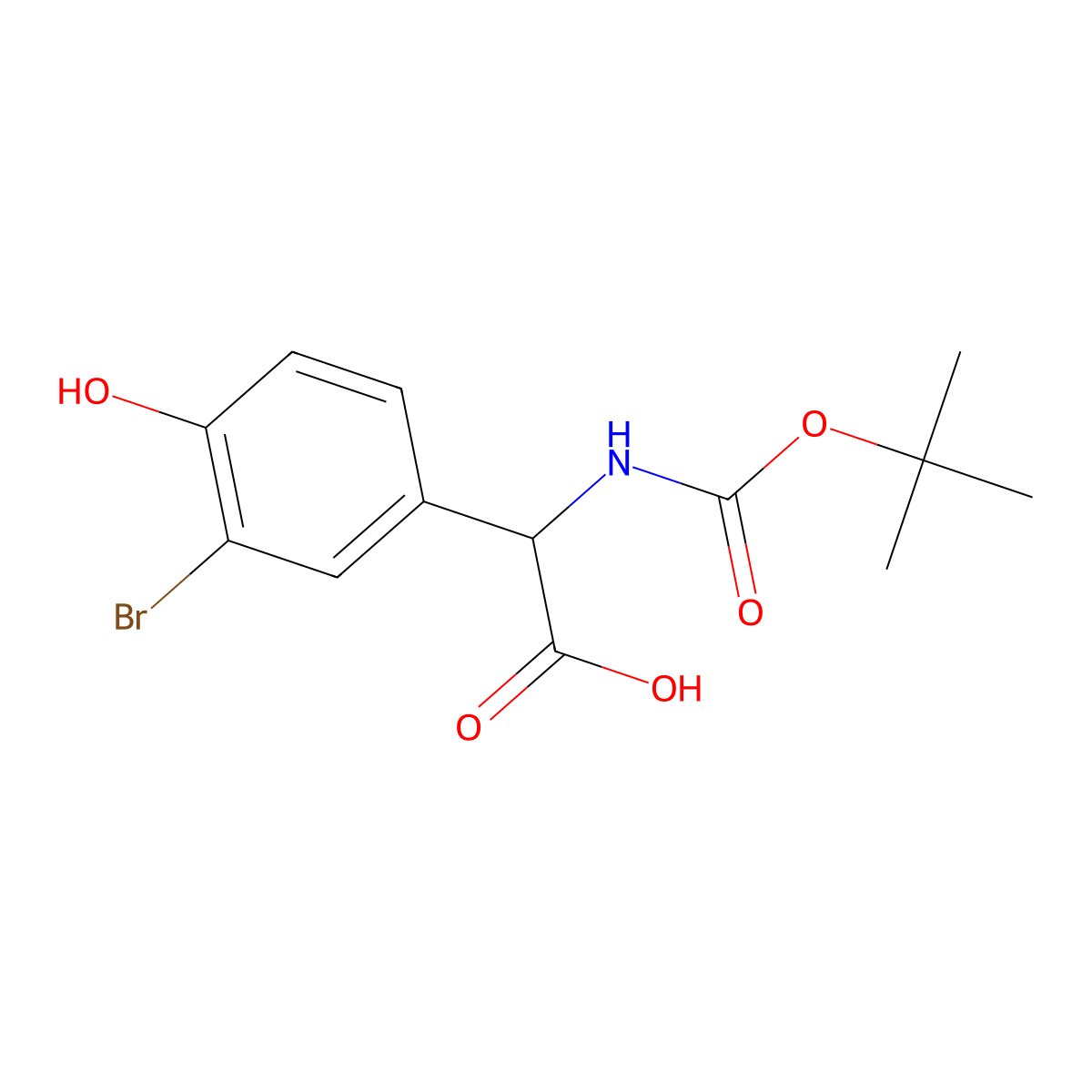 2-(3-Bromo-4-hydroxyphenyl)-2-{[(tert-butoxy)carbonyl]amino}acetic acid molecular structure, CAS 1822574-14-0