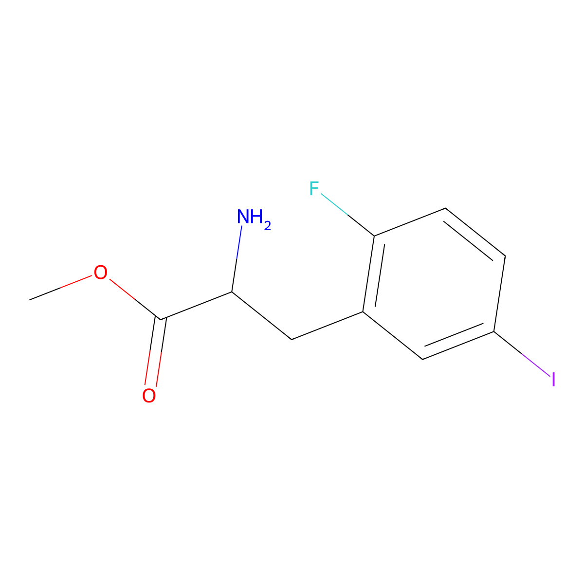 Methyl 2-amino-3-(2-fluoro-5-iodophenyl)propanoate molecular structure, CAS 1822578-59-5