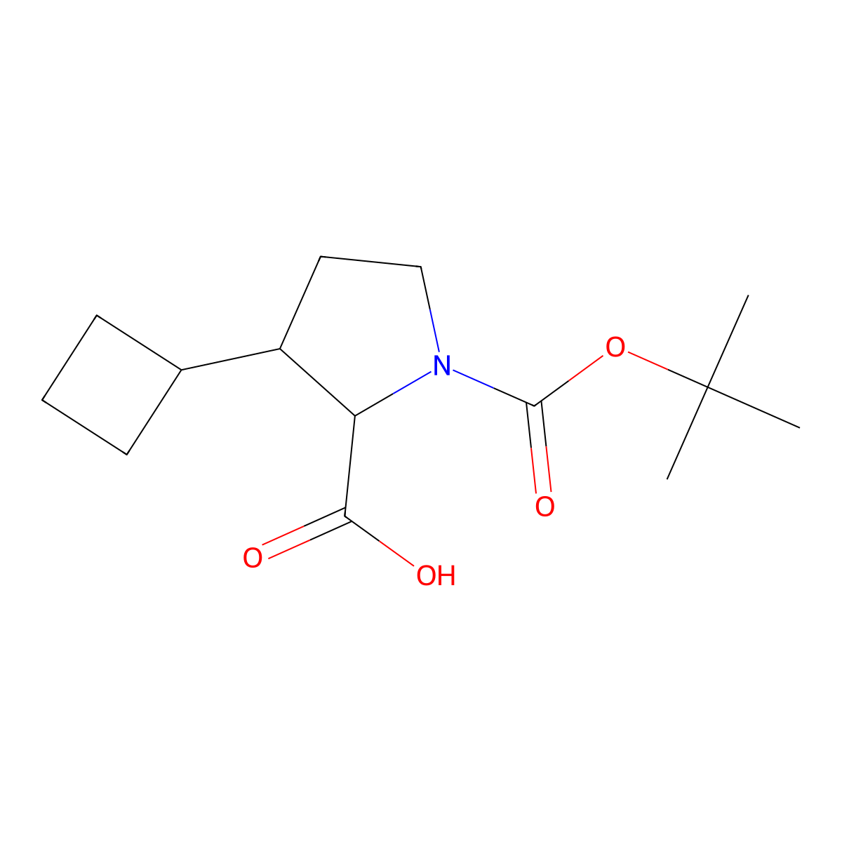 1-[(Tert-butoxy)carbonyl]-3-cyclobutylpyrrolidine-2-carboxylic acid molecular structure, CAS 1822579-82-7