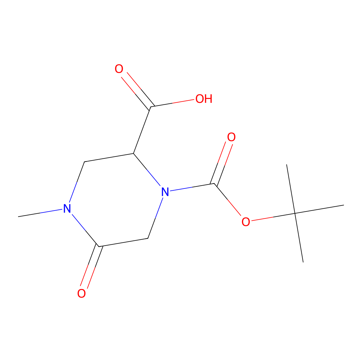1-((Tert-butoxy)carbonyl)-4-methyl-5-oxopiperazine-2-carboxylic acid molecular structure, CAS 1822579-90-7