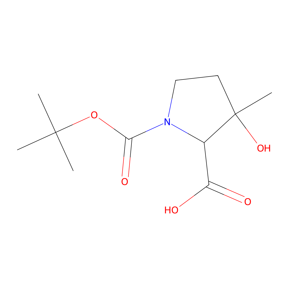 1-Tert-butoxycarbonyl-3-hydroxy-3-methyl-pyrrolidine-2-carboxylic acid molecular structure, CAS 1822579-96-3