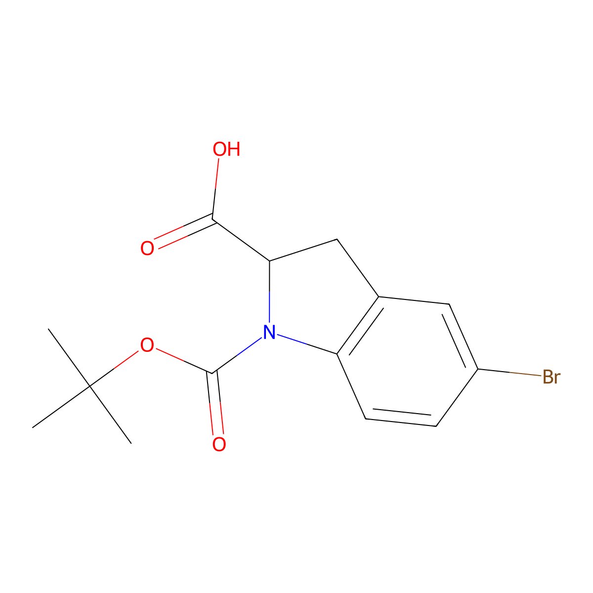 1H-Indole-1,2-dicarboxylic acid, 5-bromo-2,3-dihydro-, 1-(1,1-dimethylethyl) ester molecular structure, CAS 1822579-99-6
