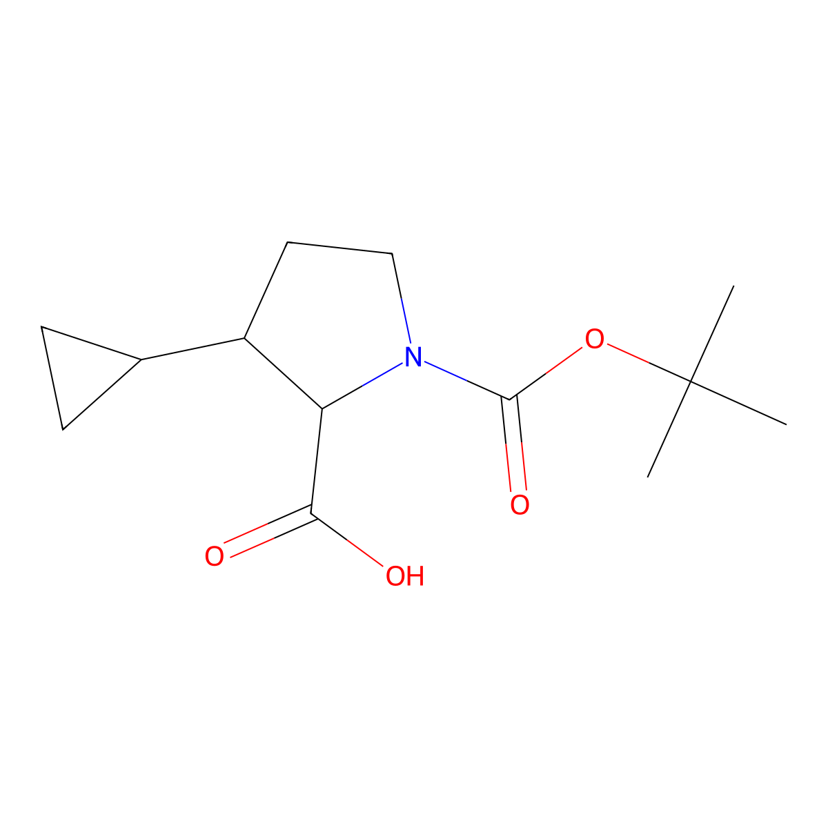1-[(Tert-butoxy)carbonyl]-3-cyclopropylpyrrolidine-2-carboxylic acid molecular structure, CAS 1822580-65-3