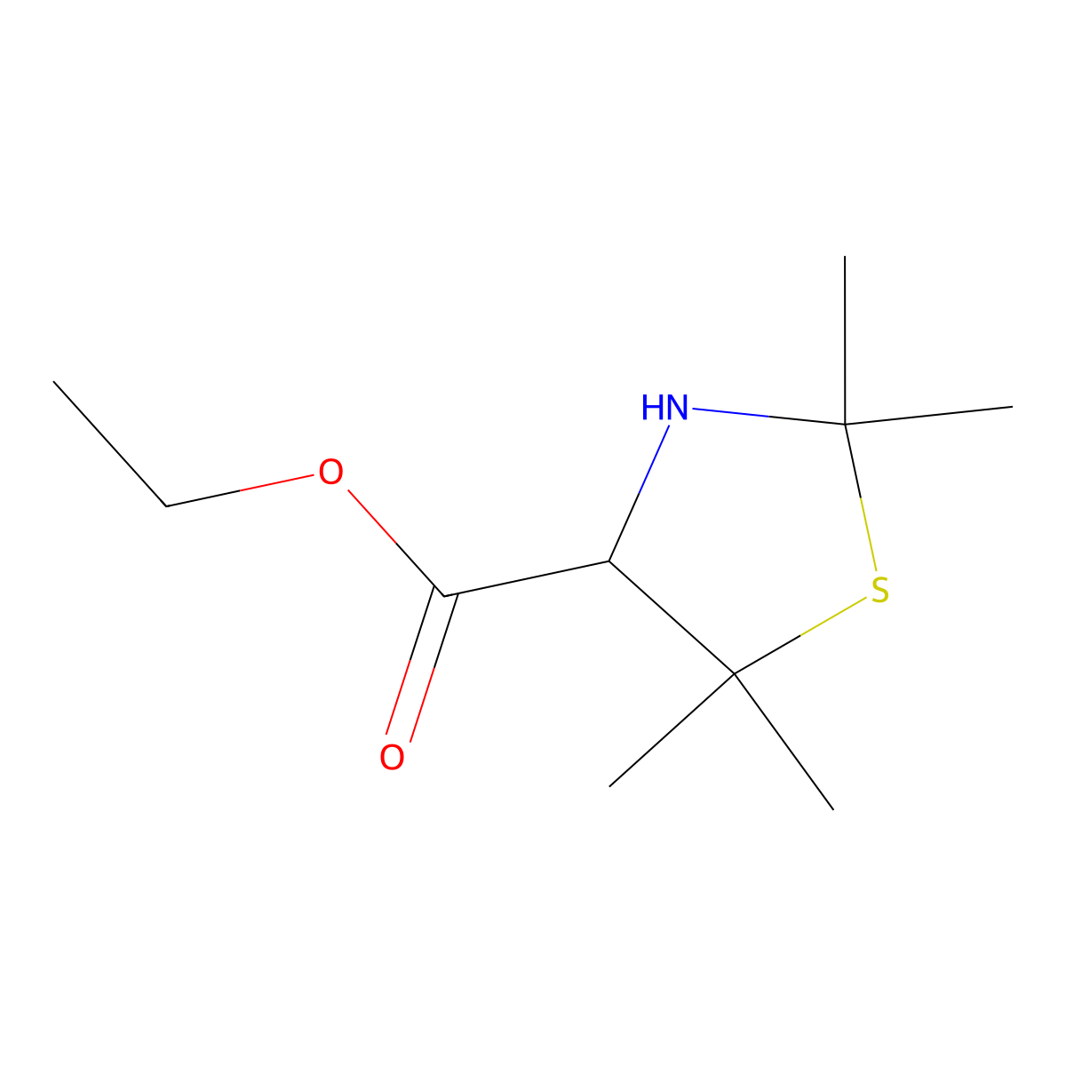 Ethyl 2,2,5,5-tetramethyl-1,3-thiazolidine-4-carboxylate molecular structure, CAS 1822588-21-5