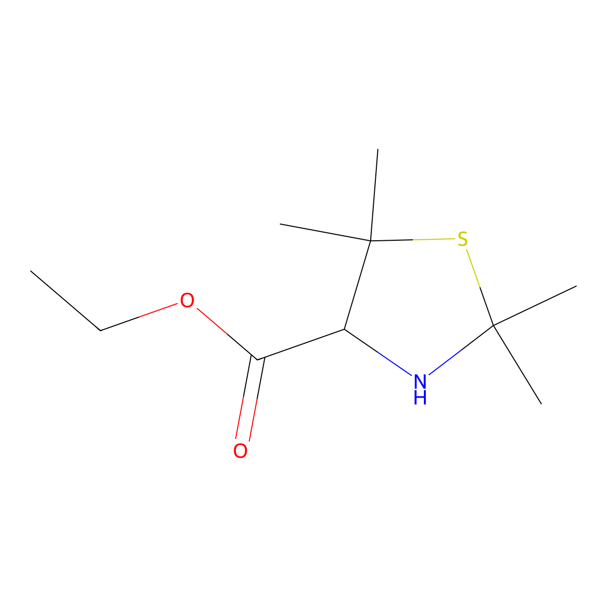 Ethyl 2,2,5,5-tetramethyl-1,3-thiazolidine-4-carboxylate molecular structure, CAS 1822588-21-5