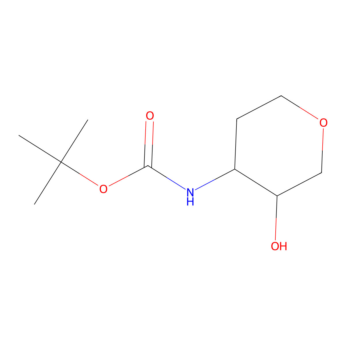 tert-butyl N-(3-hydroxyoxan-4-yl)carbamate molecular structure, CAS 1822595-10-7