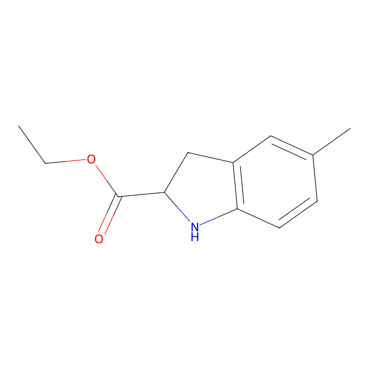 ethyl 5-methyl-2,3-dihydro-1H-indole-2-carboxylate molecular structure, CAS 1822597-82-9
