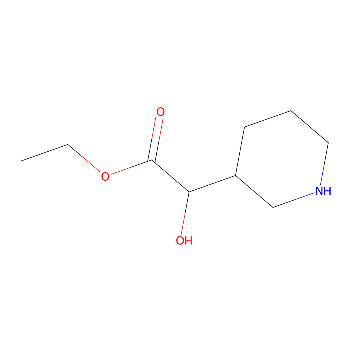 Ethyl 2-hydroxy-2-(piperidin-3-yl)acetate molecular structure, CAS 1822599-83-6