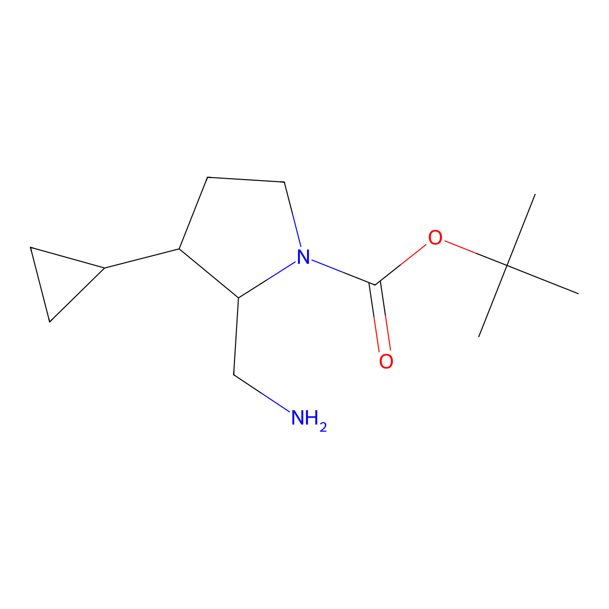 Tert-butyl 2-(aminomethyl)-3-cyclopropylpyrrolidine-1-carboxylate molecular structure, CAS 1822615-66-6