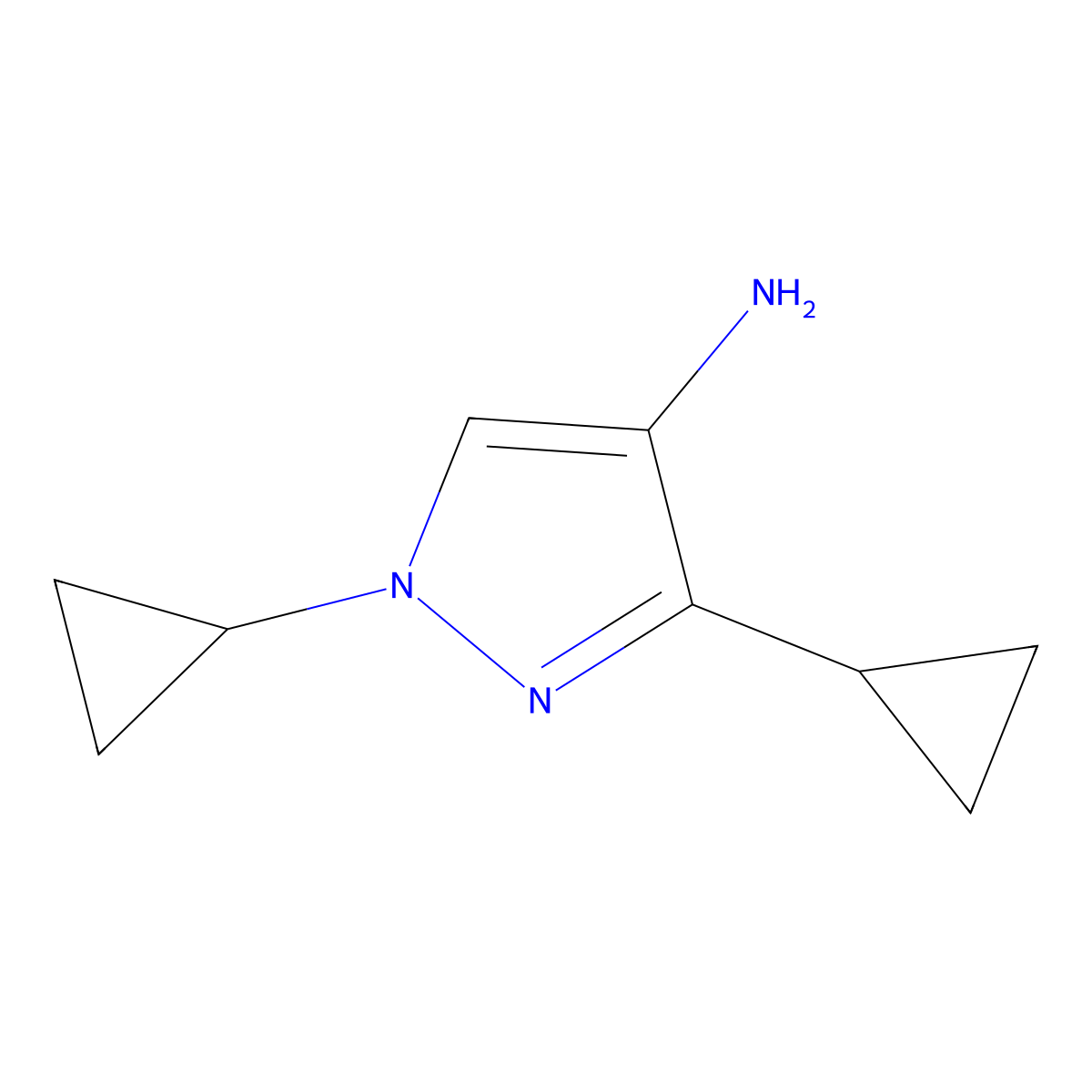 1,3-dicyclopropyl-1H-pyrazol-4-amine molecular structure, CAS 1822619-19-1
