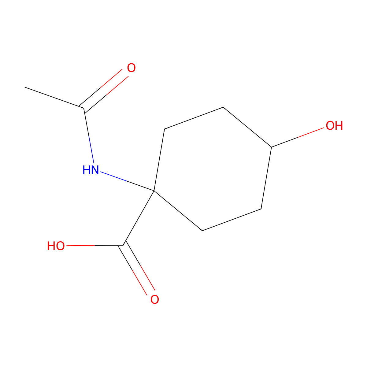 1-Acetamido-4-hydroxycyclohexane-1-carboxylic acid molecular structure, CAS 1822642-01-2