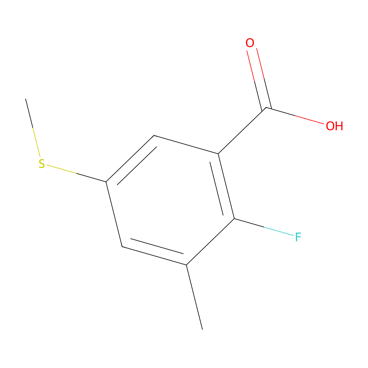 2-Fluoro-3-methyl-5-(methylthio)benzoic acid molecular structure, CAS 1822662-70-3