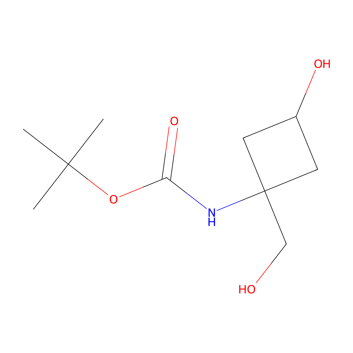 tert-butyl N-[3-hydroxy-1-(hydroxymethyl)cyclobutyl]carbamate molecular structure, CAS 1822783-37-8