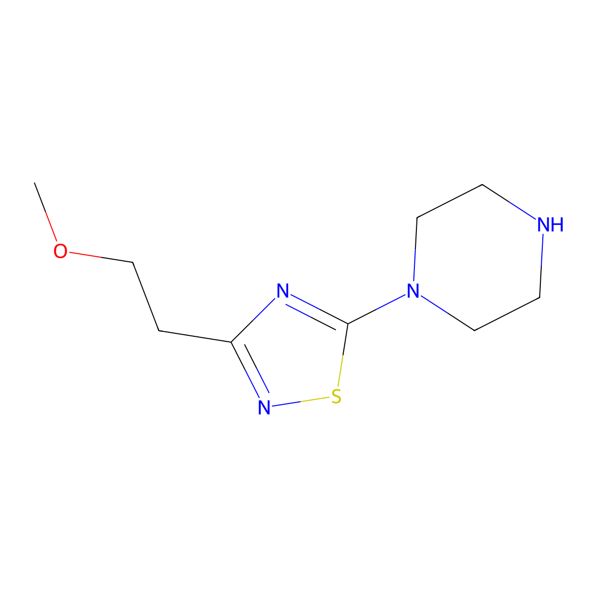 1-[3-(2-Methoxyethyl)-1,2,4-thiadiazol-5-yl]piperazine molecular structure, CAS 1822787-57-4