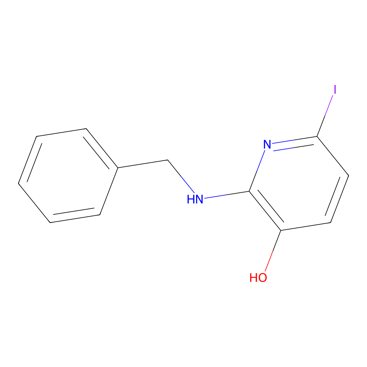 2-(Benzylamino)-6-iodopyridin-3-ol molecular structure, CAS 1822787-77-8