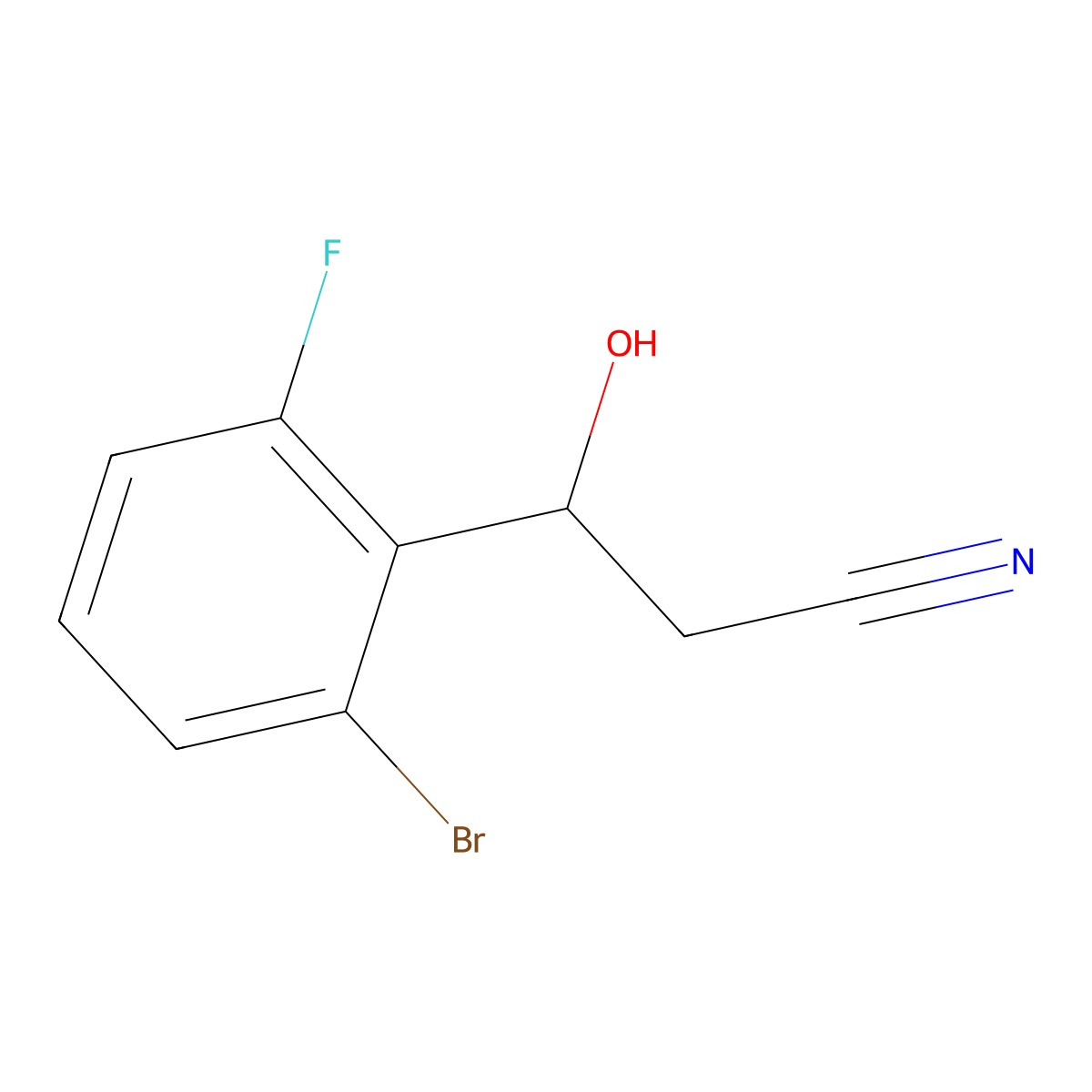 3-(2-Bromo-6-fluorophenyl)-3-hydroxypropanenitrile molecular structure, CAS 1822788-17-9