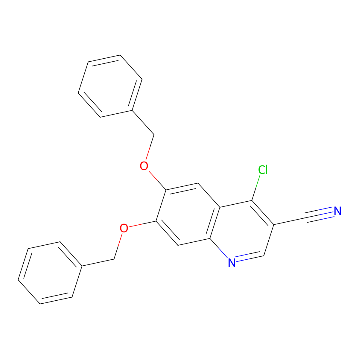 3-Quinolinecarbonitrile, 4-chloro-6,7-bis(phenylmethoxy)- molecular structure, CAS 1822792-24-4