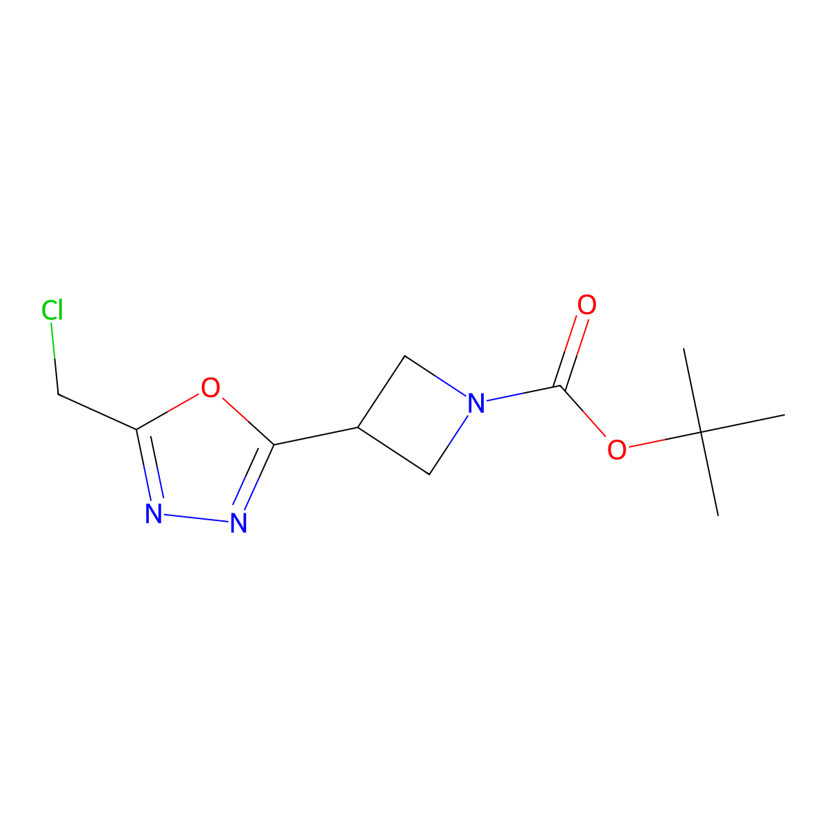 Tert-butyl 3-(5-(chloromethyl)-1,3,4-oxadiazol-2-yl)azetidine-1-carboxylate molecular structure, CAS 1822793-23-6