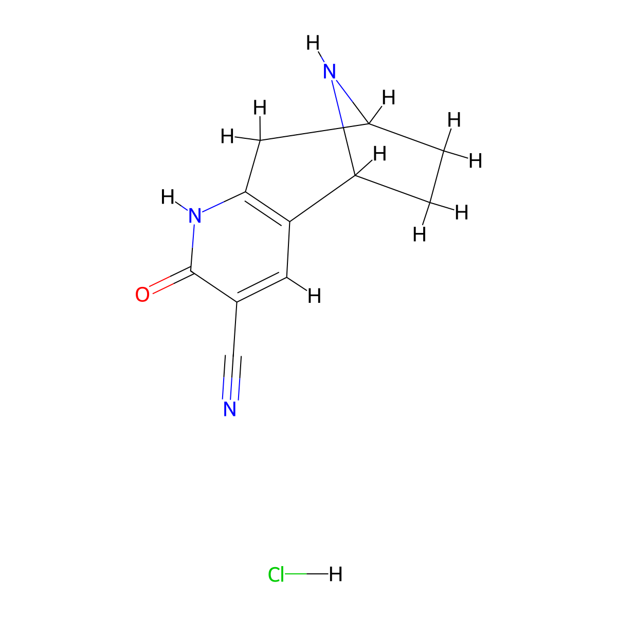 2-oxo-2,5,6,7,8,9-hexahydro-1H-5,8-epiminocyclohepta[b]pyridine-3-carbonitrile hydrochloride molecular structure, CAS 1822801-17-1